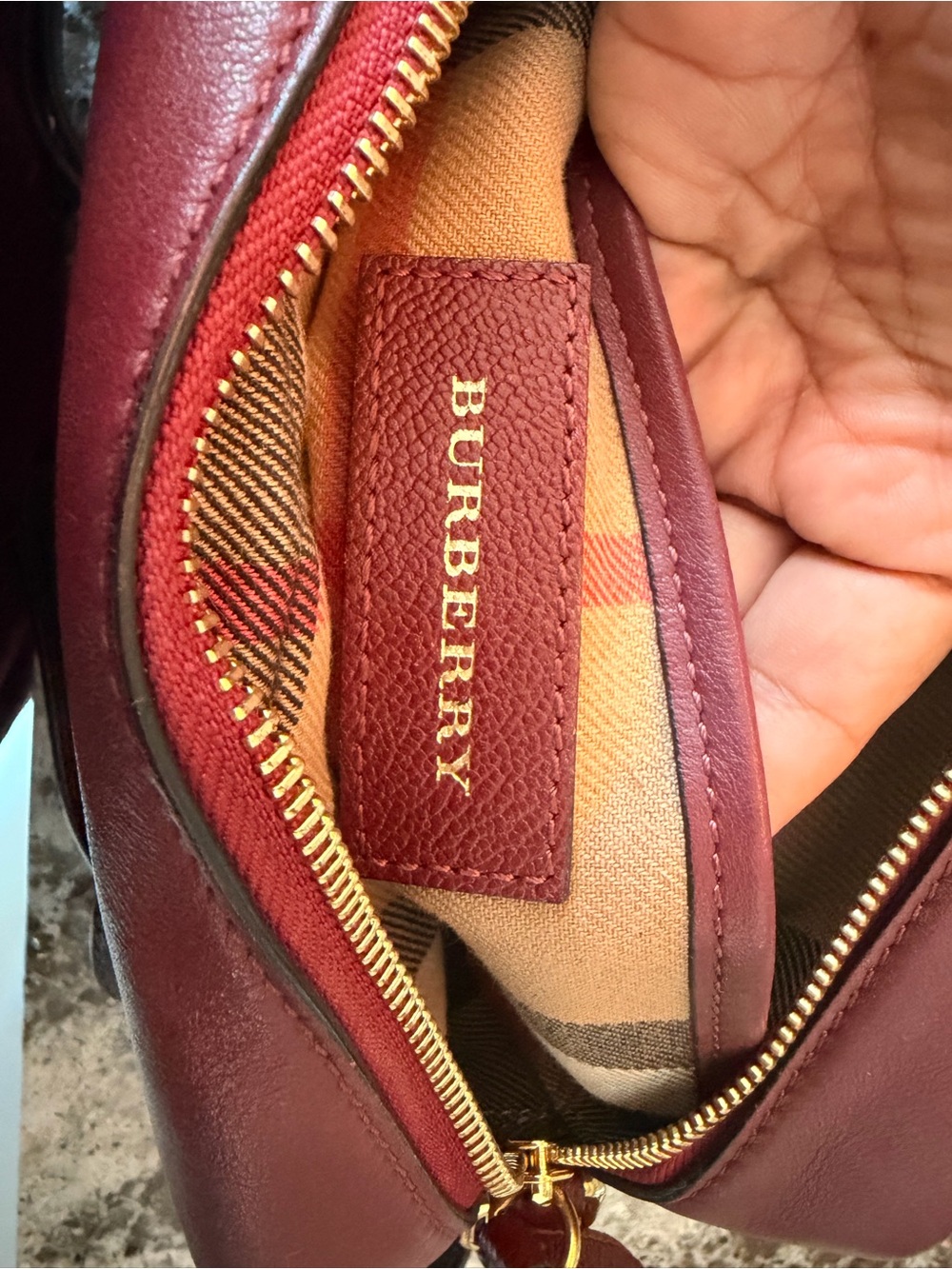 Burberry Burgundy Leather Crossbody with Vintage Check and Gold Hardware - Picture 13 of 16